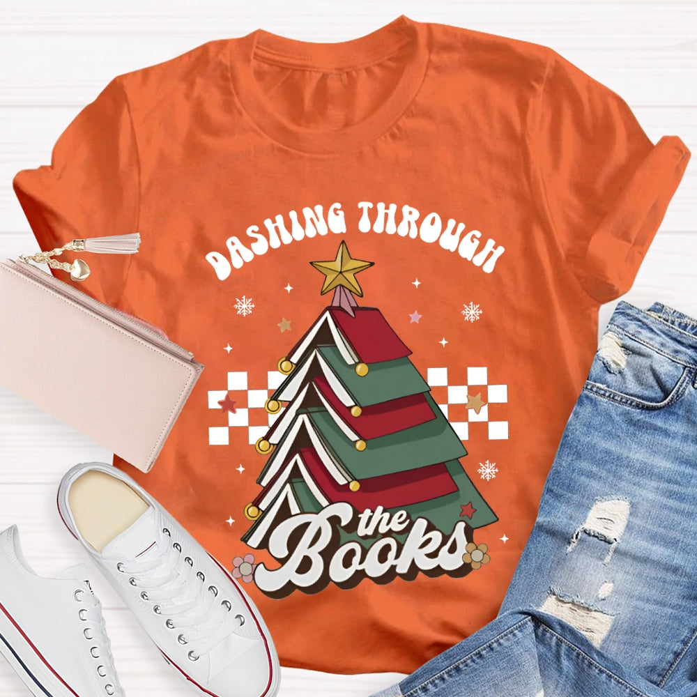 Dashing Through The Books Christmas Tree Books T-shirt
