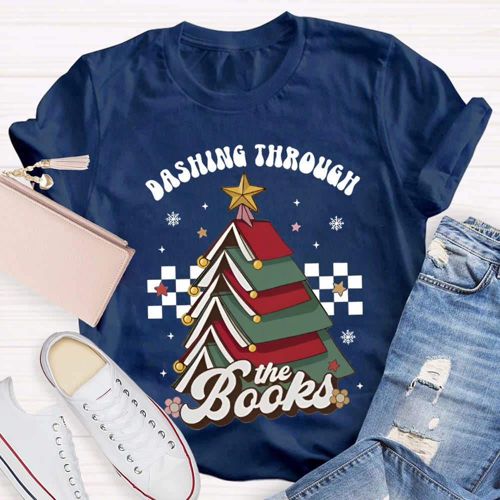 Dashing Through The Books Christmas Tree Books T-shirt