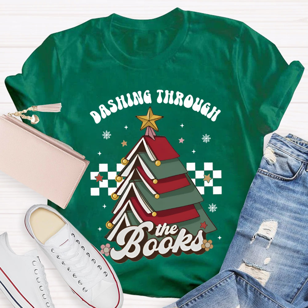Dashing Through The Books Christmas Tree Books T-shirt