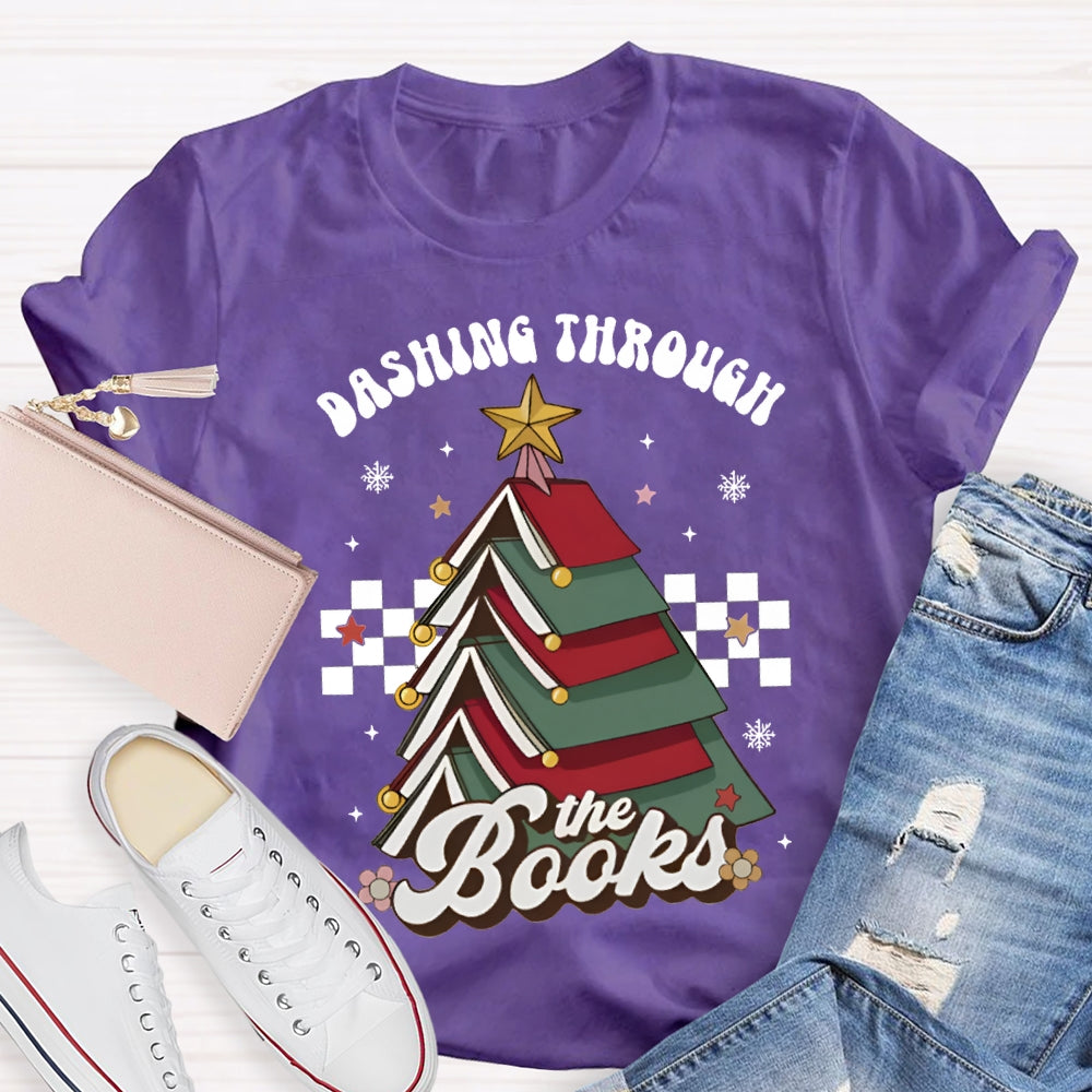 Dashing Through The Books Christmas Tree Books T-shirt