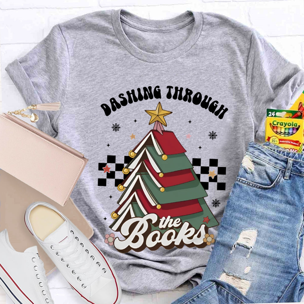 Dashing Through The Books Christmas Tree Books T-shirt