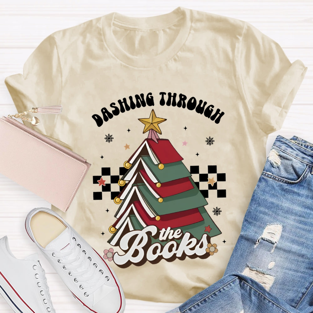Dashing Through The Books Christmas Tree Books T-shirt