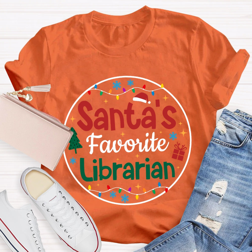 Personalized Job Title Santa'S Favorite Librarian Christmas Lights Christmas T-shirt