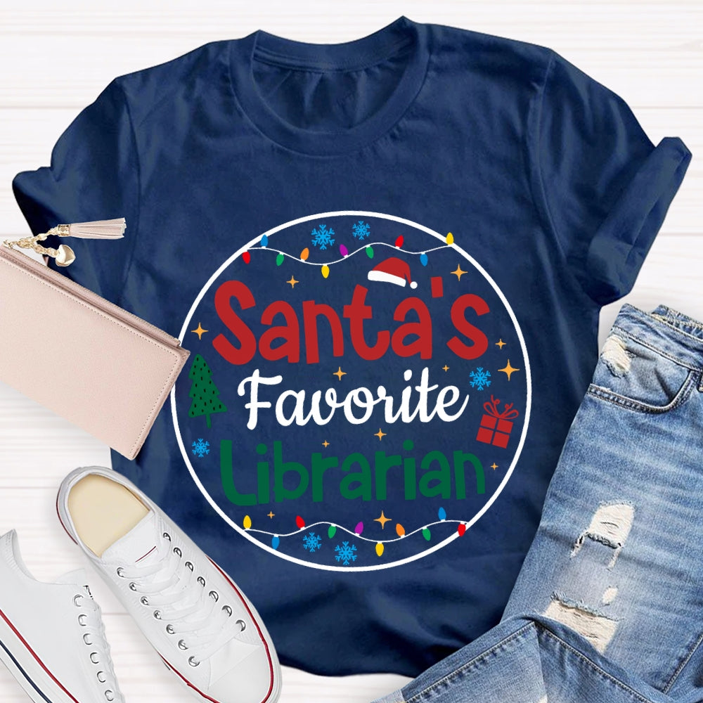 Personalized Job Title Santa'S Favorite Librarian Christmas Lights Christmas T-shirt