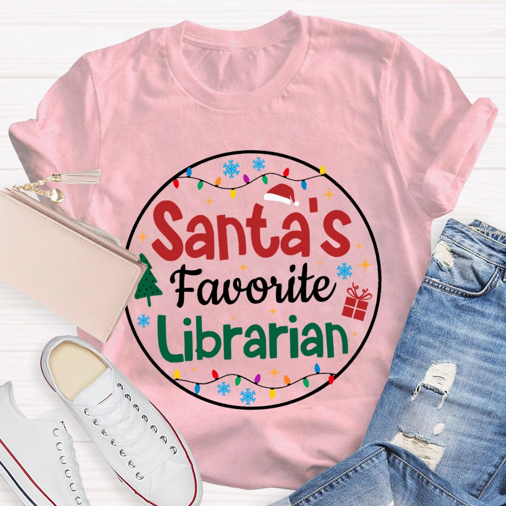 Personalized Job Title Santa'S Favorite Librarian Christmas Lights Christmas T-shirt
