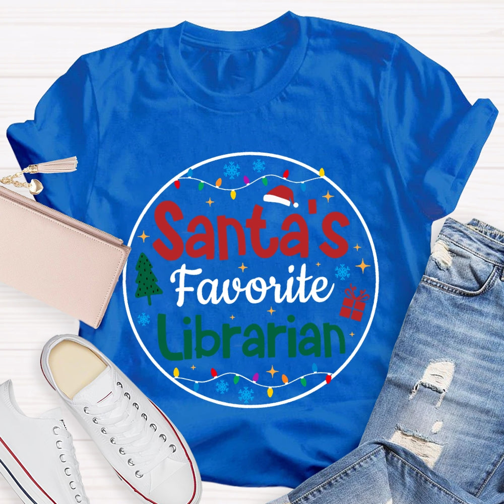 Personalized Job Title Santa'S Favorite Librarian Christmas Lights Christmas T-shirt
