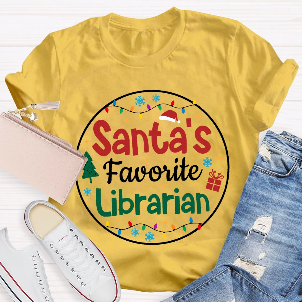 Personalized Job Title Santa'S Favorite Librarian Christmas Lights Christmas T-shirt