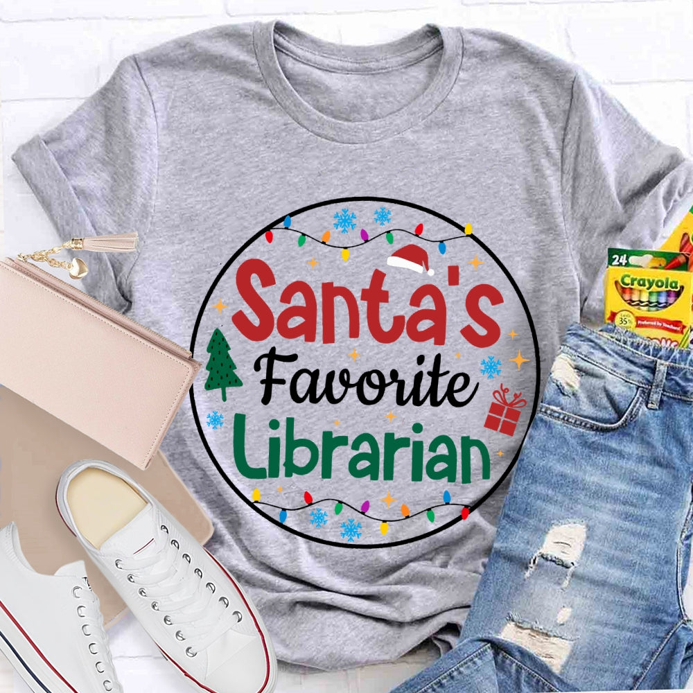 Personalized Job Title Santa'S Favorite Librarian Christmas Lights Christmas T-shirt