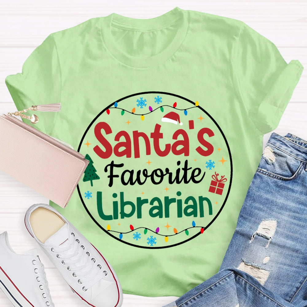 Personalized Job Title Santa'S Favorite Librarian Christmas Lights Christmas T-shirt