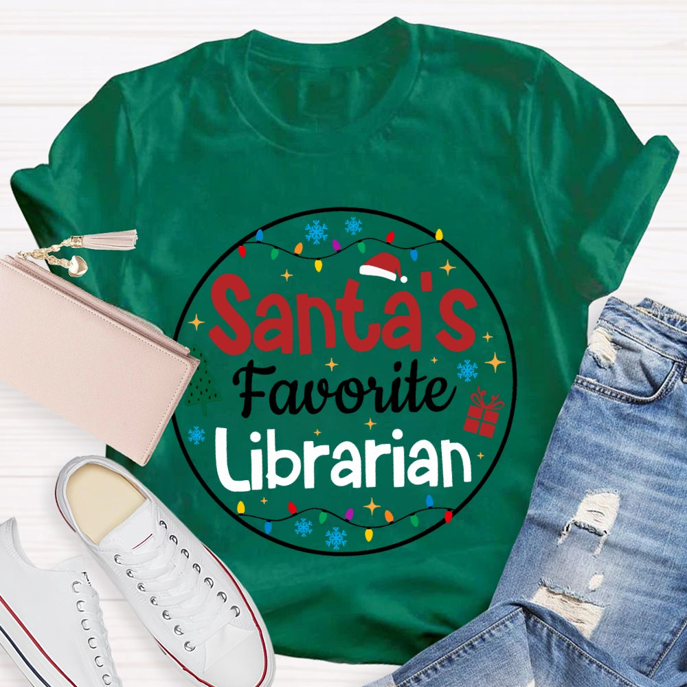 Personalized Job Title Santa'S Favorite Librarian Christmas Lights Christmas T-shirt