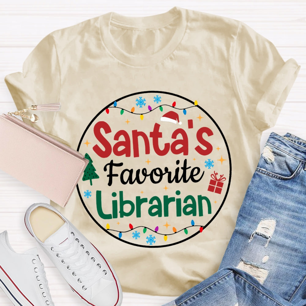 Personalized Job Title Santa'S Favorite Librarian Christmas Lights Christmas T-shirt