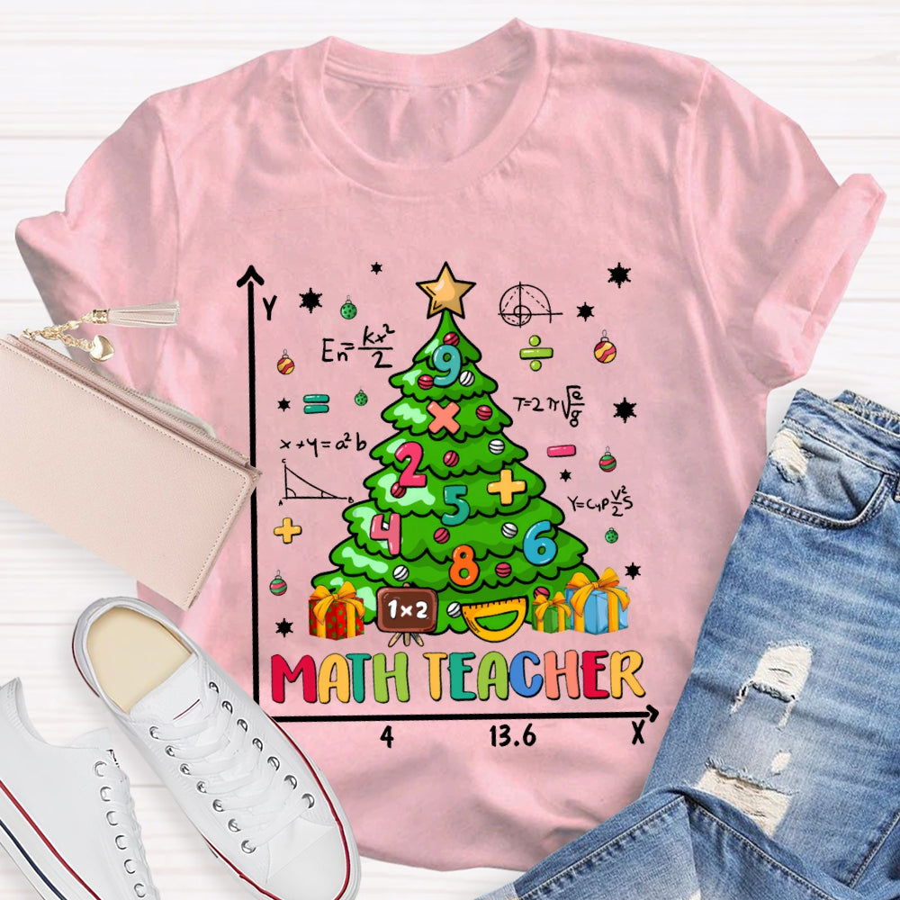 Math Teacher Christmas Trees And Math Merry Christmas T-shirt
