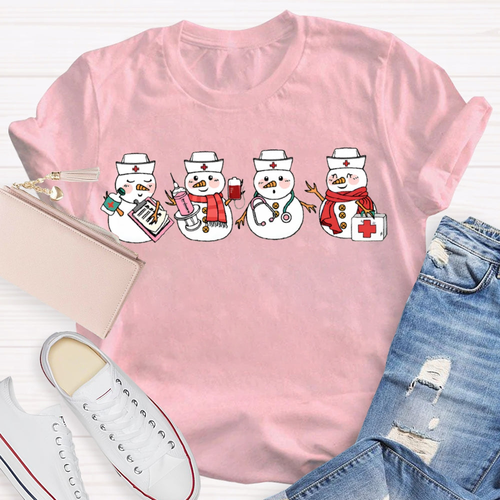 Snowman School Nurse Merry Christmas T-shirt