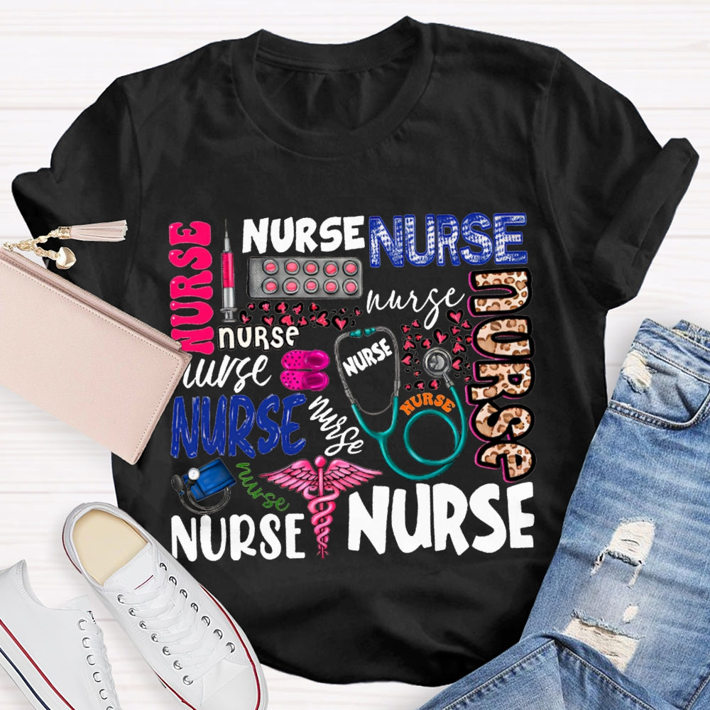 School Nurse Fonts In Various Colors T-shirt