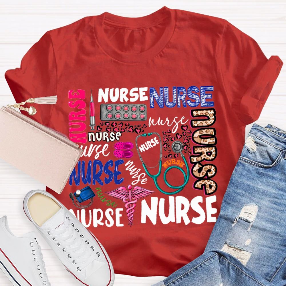 School Nurse Fonts In Various Colors T-shirt