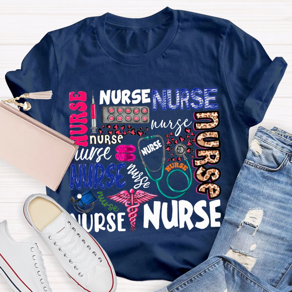 School Nurse Fonts In Various Colors T-shirt