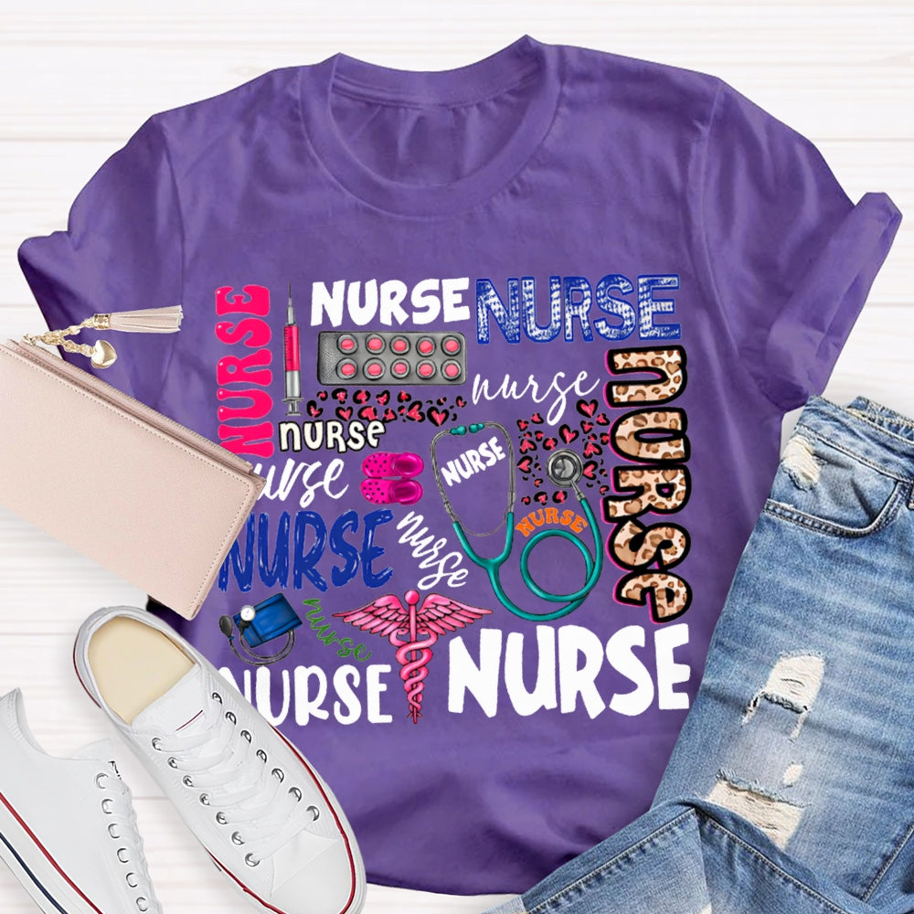 School Nurse Fonts In Various Colors T-shirt