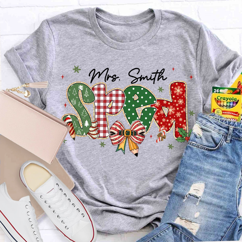 Personalized Name Special Education Bows And Christmas Vibes Fonts T-shirt