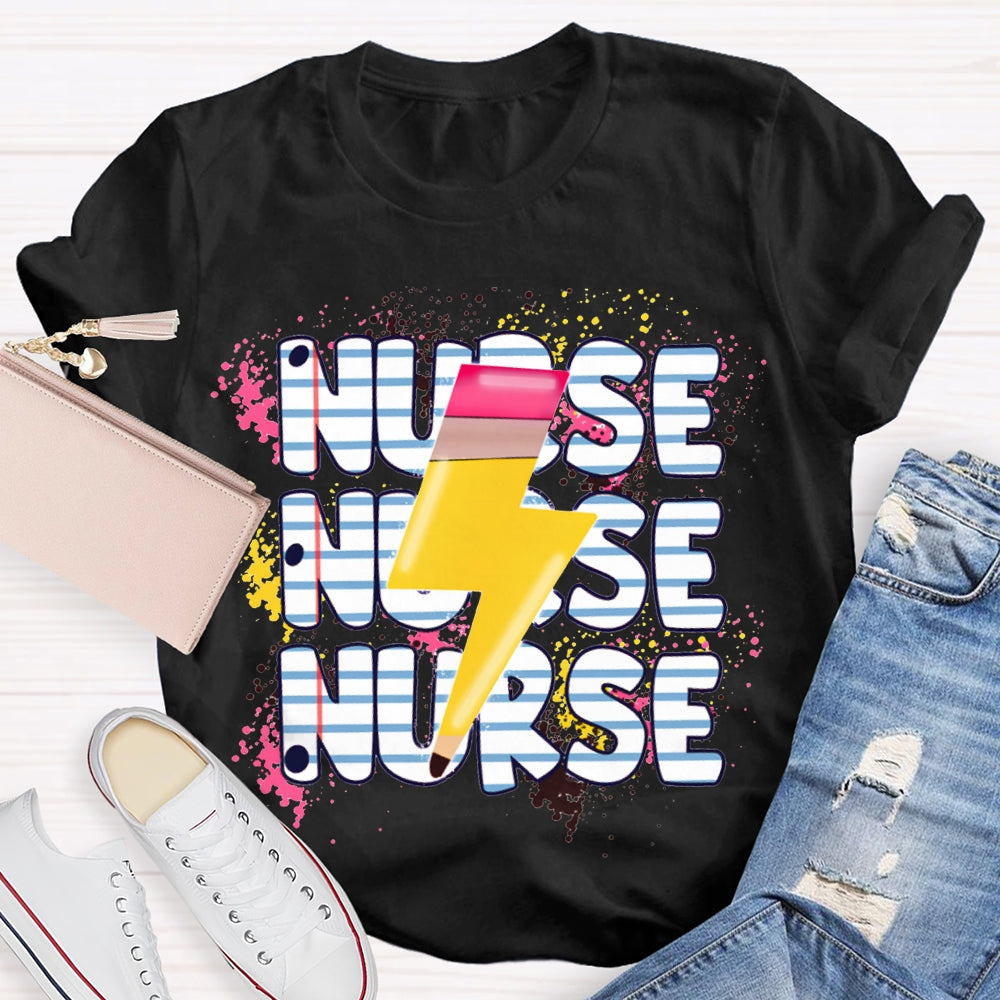 School Nurse Lightning Pattern Print T-shirt