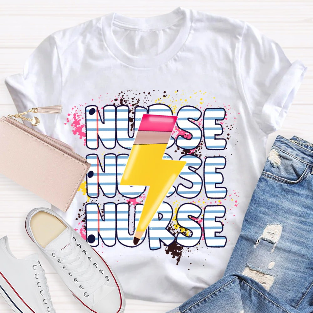 School Nurse Lightning Pattern Print T-shirt