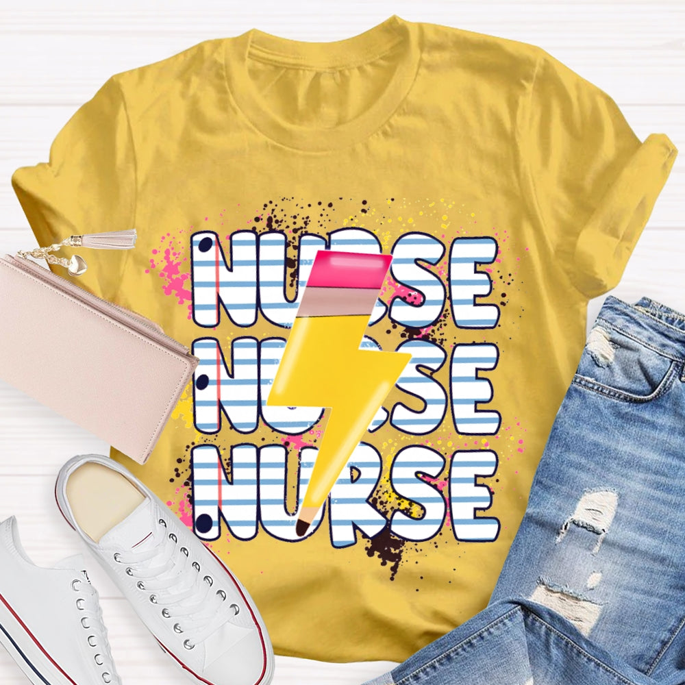 School Nurse Lightning Pattern Print T-shirt