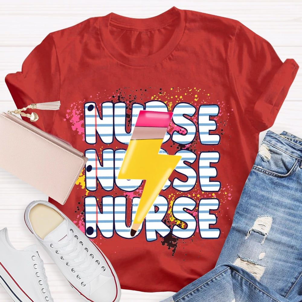 School Nurse Lightning Pattern Print T-shirt