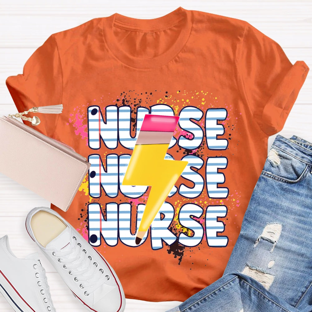 School Nurse Lightning Pattern Print T-shirt