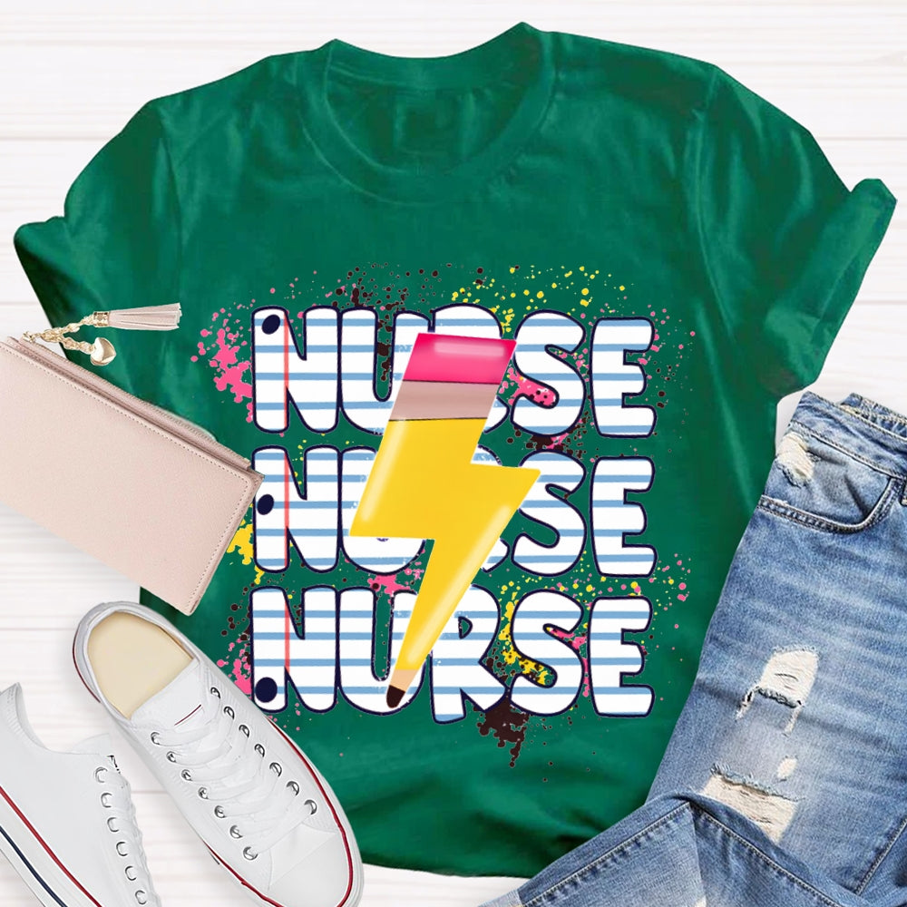 School Nurse Lightning Pattern Print T-shirt