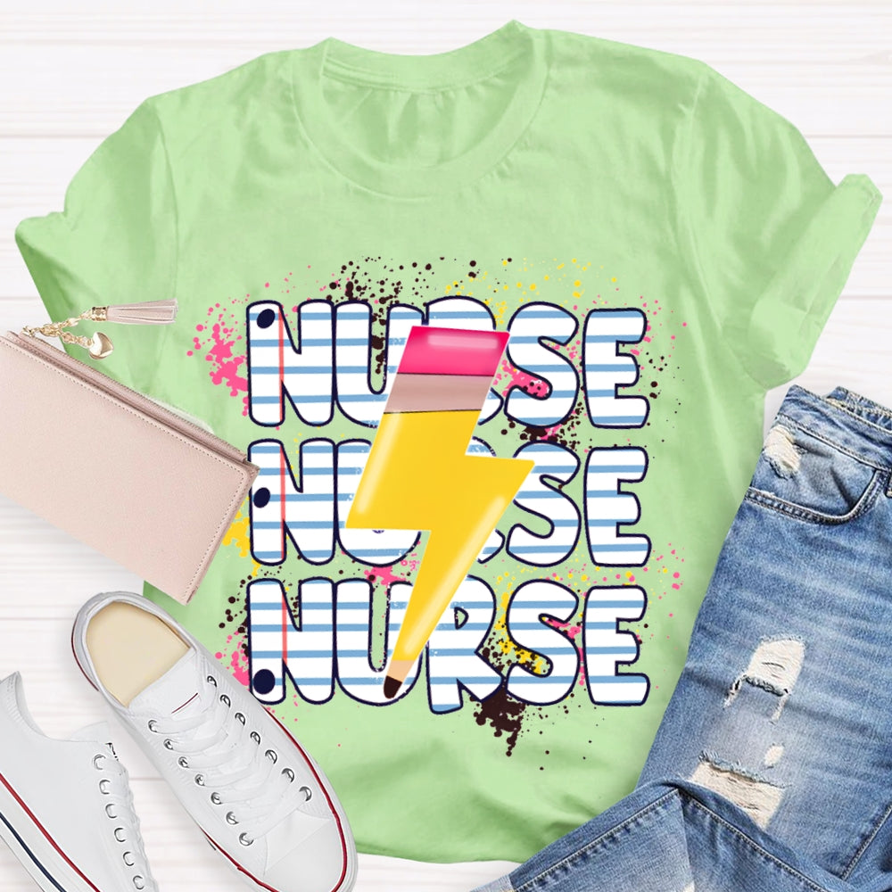 School Nurse Lightning Pattern Print T-shirt