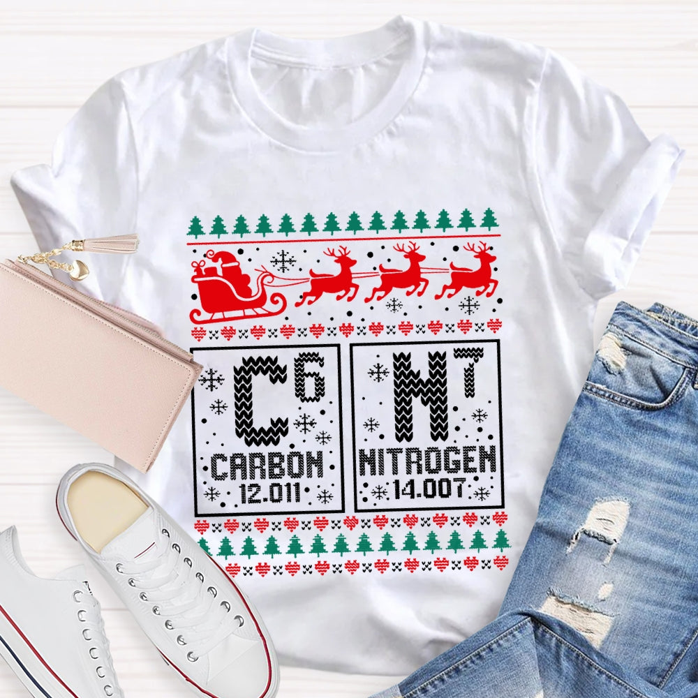 Carbon Nitrogen Science Teacher Christmas Reindeer Christmas T-shirt