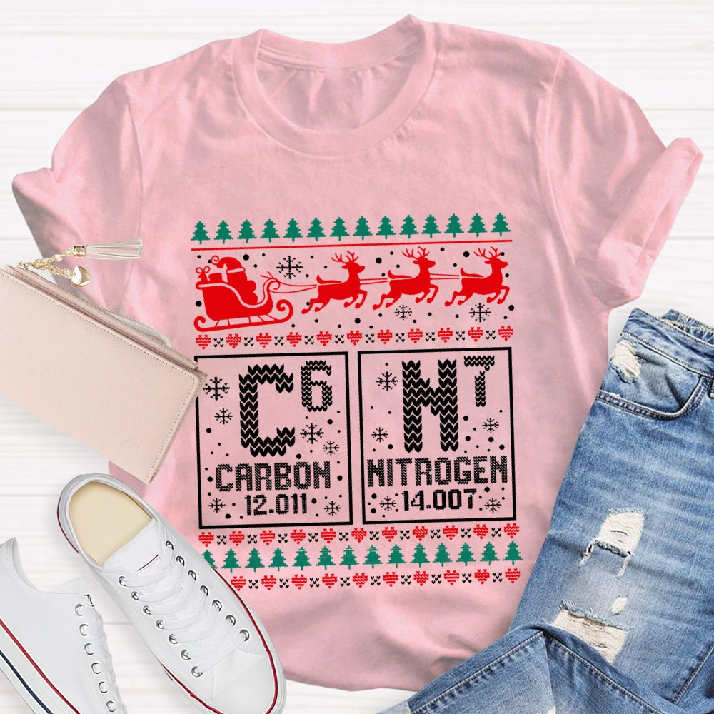 Carbon Nitrogen Science Teacher Christmas Reindeer Christmas T-shirt