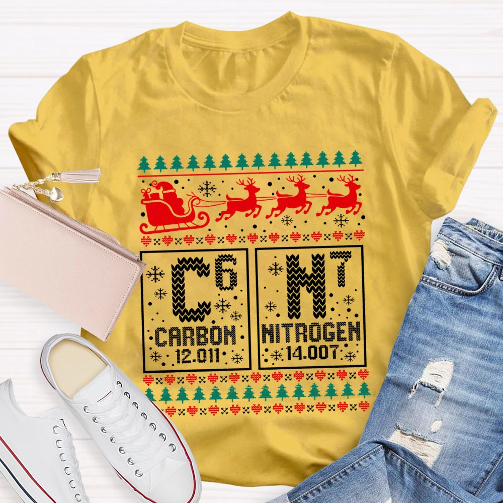 Carbon Nitrogen Science Teacher Christmas Reindeer Christmas T-shirt