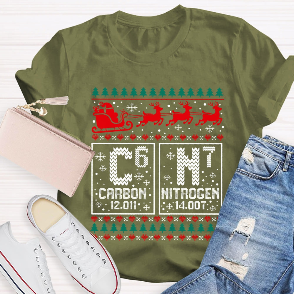 Carbon Nitrogen Science Teacher Christmas Reindeer Christmas T-shirt