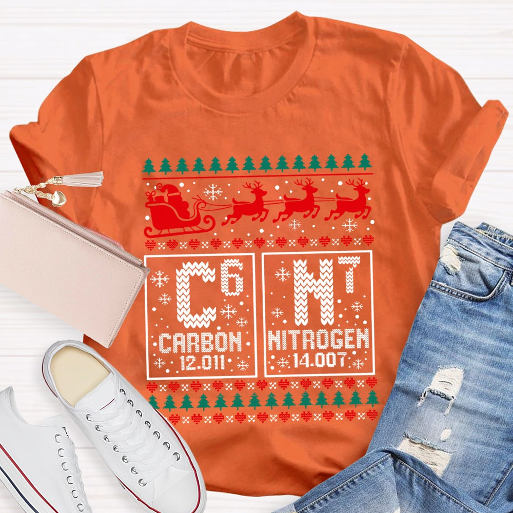 Carbon Nitrogen Science Teacher Christmas Reindeer Christmas T-shirt
