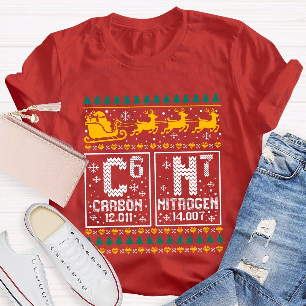 Carbon Nitrogen Science Teacher Christmas Reindeer Christmas T-shirt