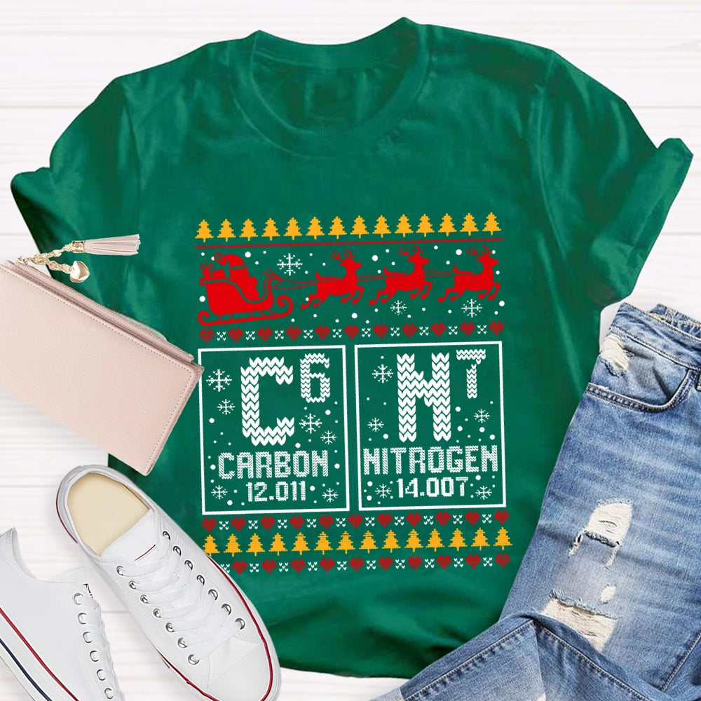 Carbon Nitrogen Science Teacher Christmas Reindeer Christmas T-shirt