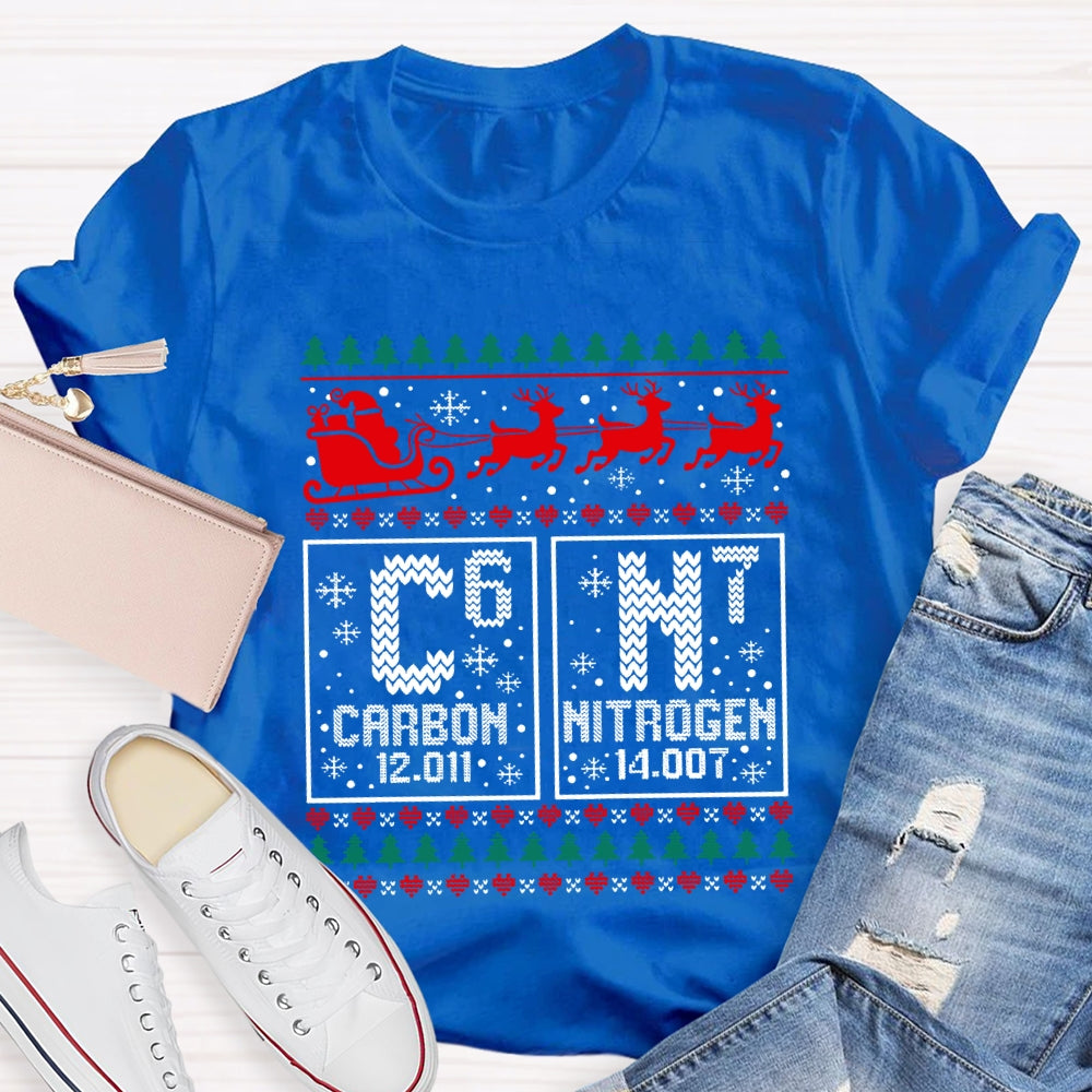 Carbon Nitrogen Science Teacher Christmas Reindeer Christmas T-shirt