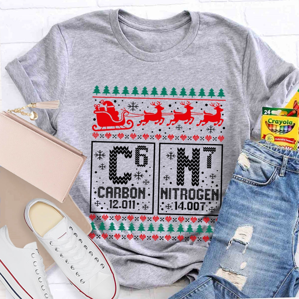 Carbon Nitrogen Science Teacher Christmas Reindeer Christmas T-shirt