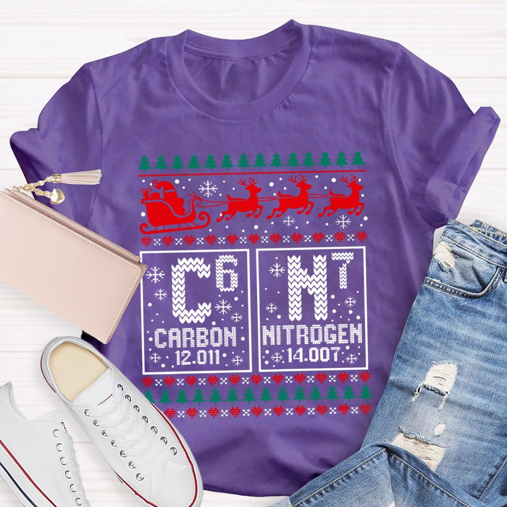 Carbon Nitrogen Science Teacher Christmas Reindeer Christmas T-shirt