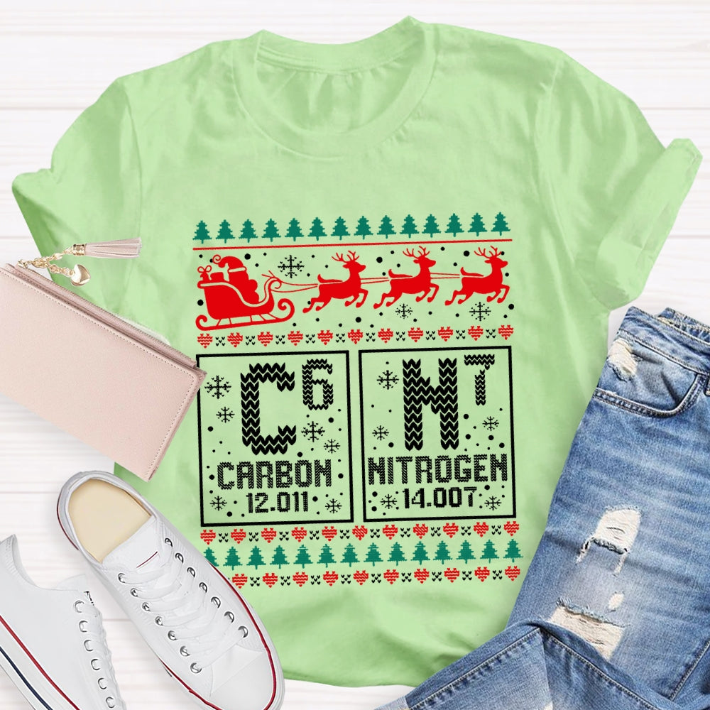 Carbon Nitrogen Science Teacher Christmas Reindeer Christmas T-shirt