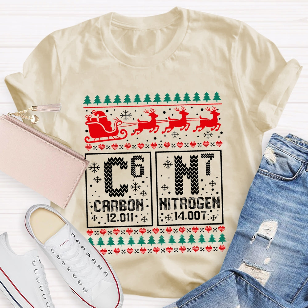 Carbon Nitrogen Science Teacher Christmas Reindeer Christmas T-shirt