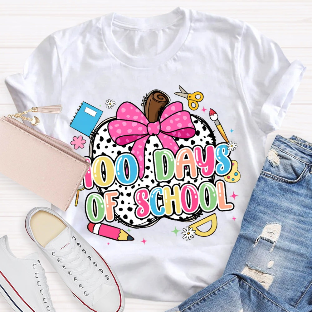100 Days Of School Bow And Polka Dot Apple T-shirt