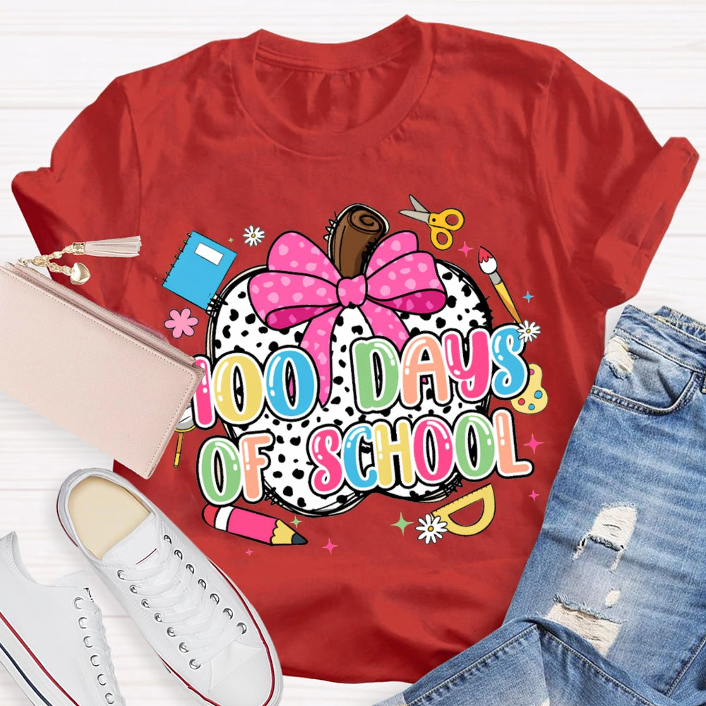 100 Days Of School Bow And Polka Dot Apple T-shirt
