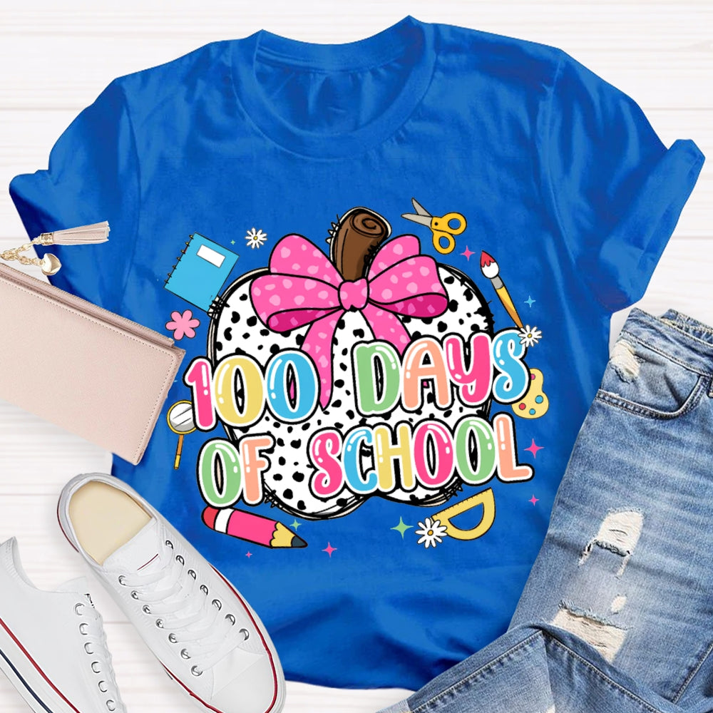 100 Days Of School Bow And Polka Dot Apple T-shirt