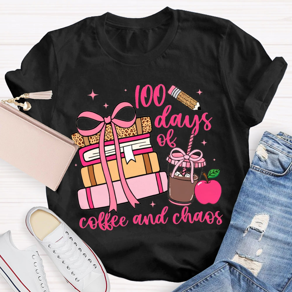 100 Days Of Coffee And Chaos Colored Books And Apples T-shirt