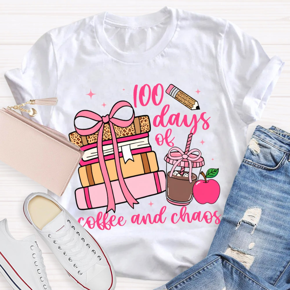 100 Days Of Coffee And Chaos Colored Books And Apples T-shirt