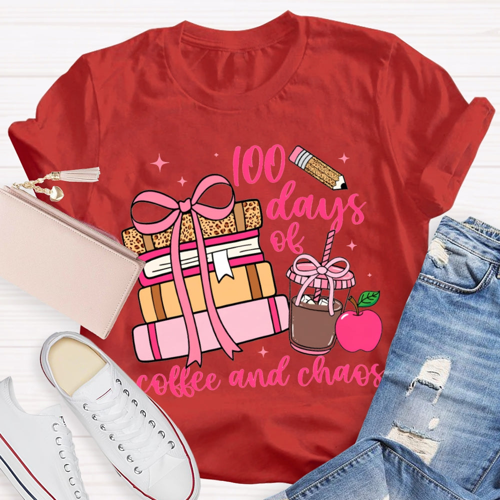 100 Days Of Coffee And Chaos Colored Books And Apples T-shirt