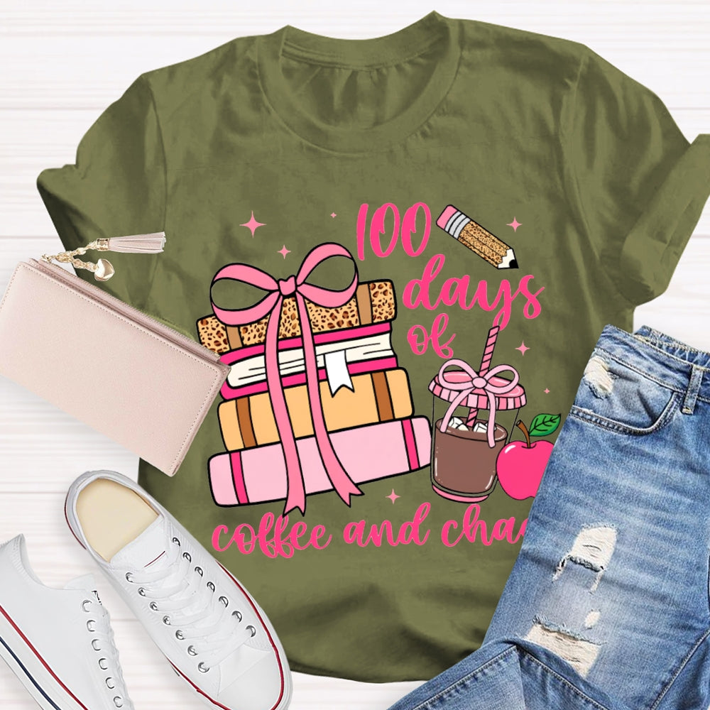 100 Days Of Coffee And Chaos Colored Books And Apples T-shirt