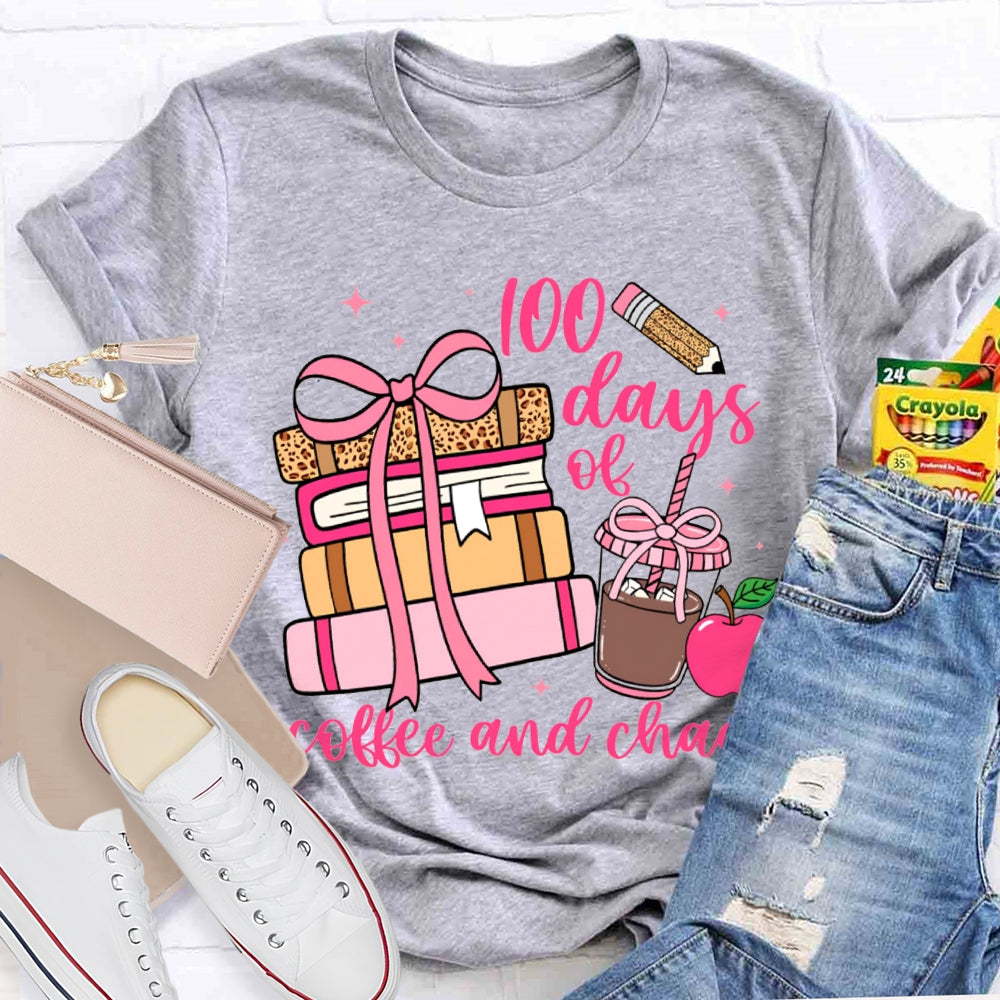 100 Days Of Coffee And Chaos Colored Books And Apples T-shirt