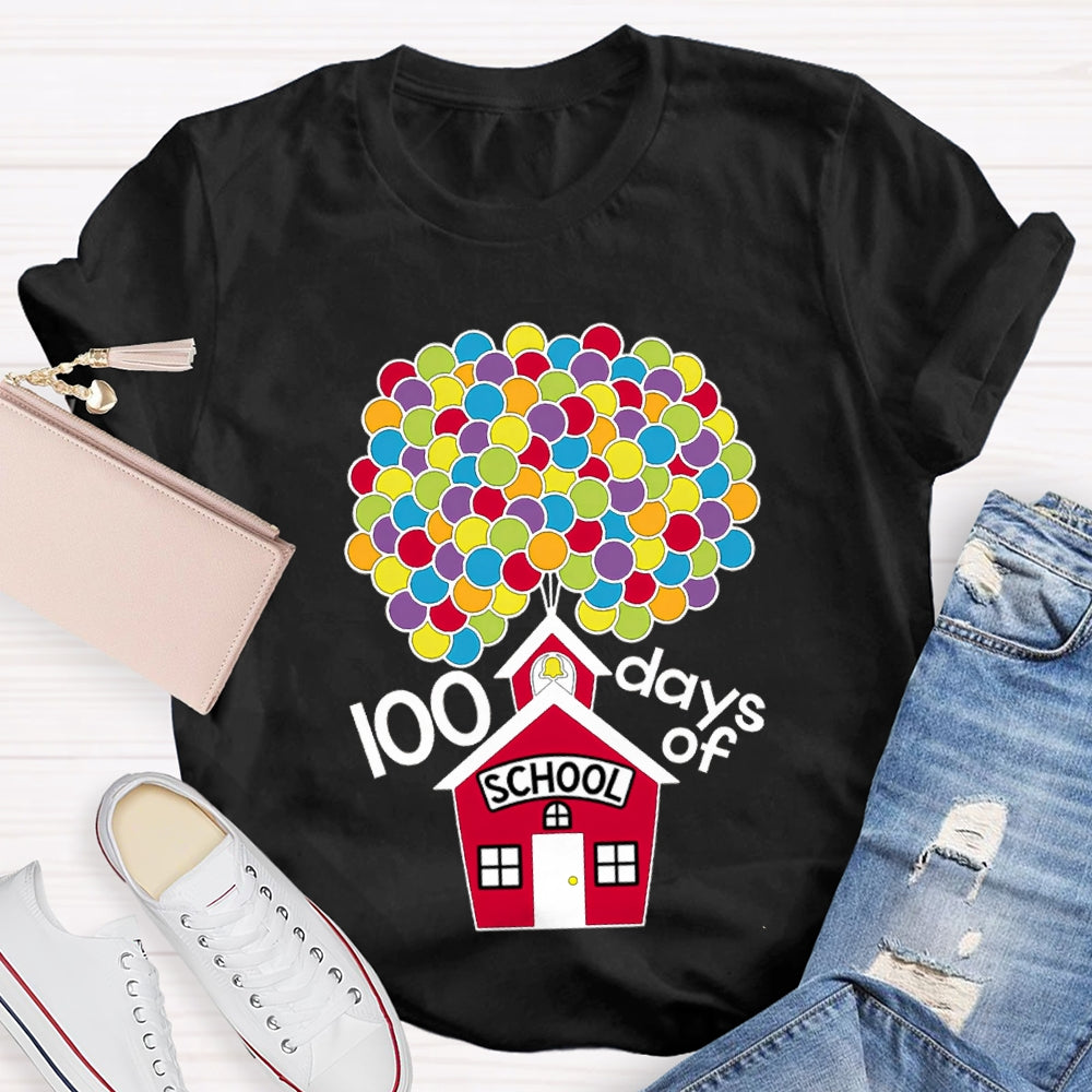 100 Days Of School Colorful Balloons And Little Houses T-shirt